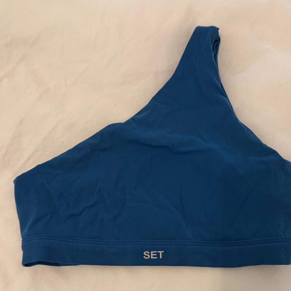 SET Active One-Shoulder Sports Bra in Deep Teal Blue